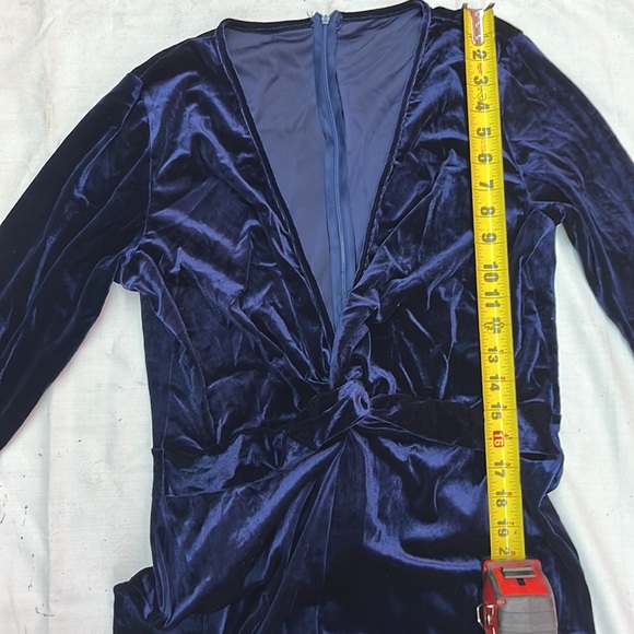 NWOT Royal blue velvet jumpsuit with deep v neckline - Picture 3 of 10